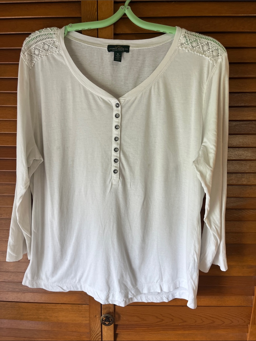 Ralph Lauren Jean Co. White Crochet-Shoulder Top size Large